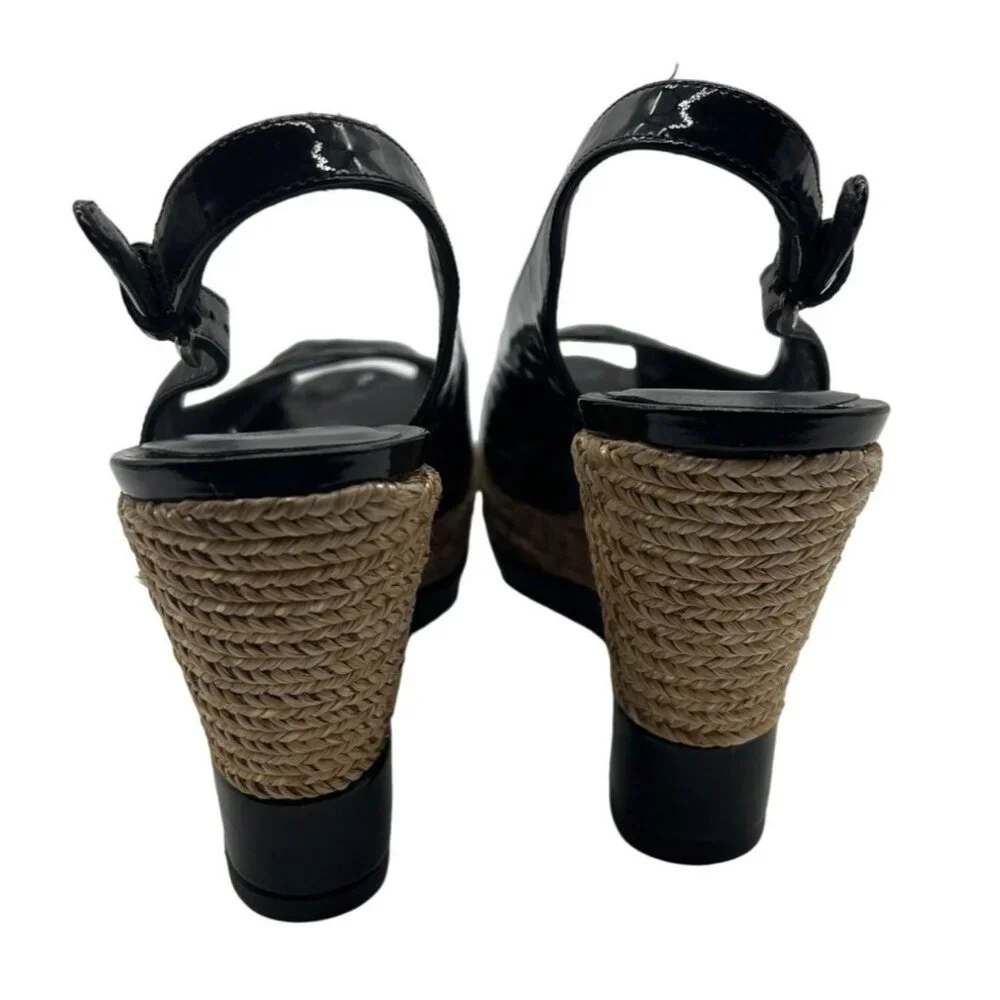 Stuart Weitzman Dolunch Patent Espadrille Wedge Sandal, Black Size 9
